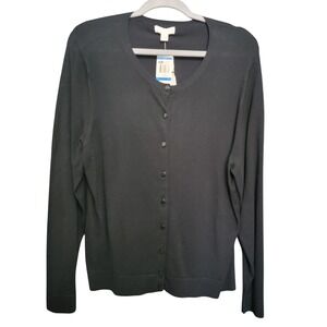 Charter Club Cardigan Women XL Black Button Front Long Sleeve Knit Sweater NWT